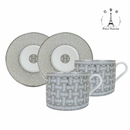 【巴黎站二手名牌專賣店】＊全新現貨＊HERMES 愛馬仕 真品＊Mosaique au 24 platinum白銀經典H圖騰茶杯盤子組