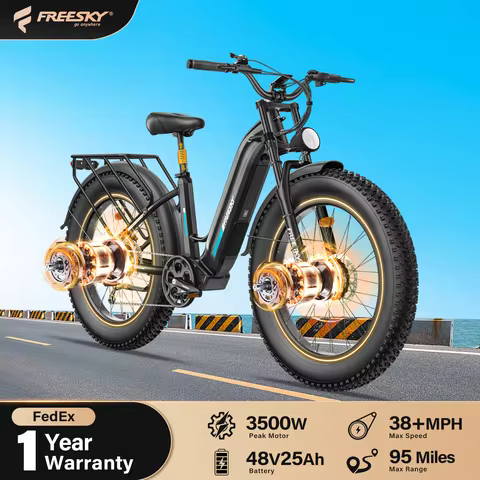 FREESKY 3500W Peak Dual Motor Electric Bike for Adults, 38MPH,95 Miles 48V 25Ah Removable Battery,Al