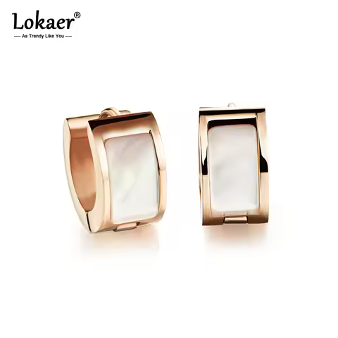 Lokaer Trendy Hoop Earrings Classic Rose Gold Color 316L Stainless Steel With Shell Surface Earrings
