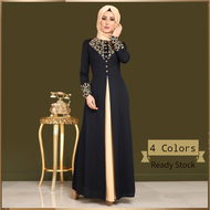 Muslim Fashion Jubah Hitam Bronzing Arab Maxi Dresses Elegant Women's Long Sleeve Muslimah Jubah Raya Long Dress M-2XL Ready Stock