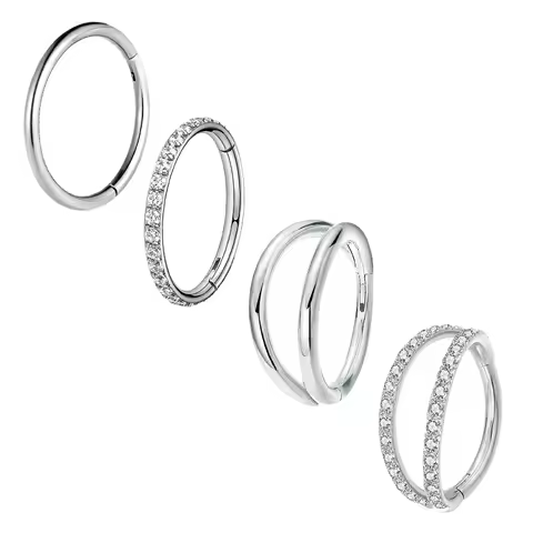 stainless steel CZ Segment Hoop Ring Separating Double Lined Nose Ring Clicker Lip Earring Helix Dai