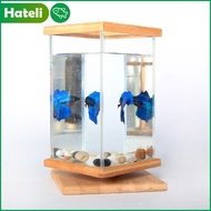 【HATELI】（13*12*19.5cm / Fish Tank Only）Aquarium Tanks Mini Desktop Small Fish Tank Super White Fish Tank Aquarium Betta Fish Tank Primary Color Rotating Square Tank