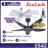 ECOLUXE Fan ECOLUXE E542 42Inch 5 Blades 6 Speed Forward + Reverse DC Motor Remote Control Ceiling Fan Kipas Siling