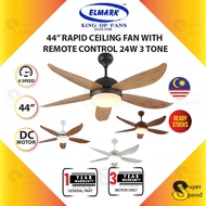 [ 44" ] Elmark Rapid DC Remote Ceiling Fan with 24W 3 Tone LED Light similar Deka DDC2-313L