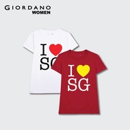 Giordano Summer Fashion Ladies I Love SG Print Cotton Short Sleeve T-Shirt