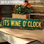 2D Vintage Metal Wall Sign "It's Wine O'Clock" - Rustic Green & Yellow Wine Themed Decor, Suitable F