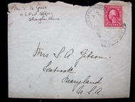 美國在華客郵封-1911年(大清宣統三年)上海美國客郵局(US postal agency in Shanghai)貼華盛惴頓票寄美國馬利蘭州實寄封