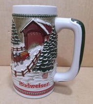 早期美國經典Budwiser 百威啤酒 立體聖誕紀念杯 陶瓷杯 500cc 啤酒杯 