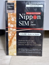 （不議價。包平郵，全新未開封，2026年6月 30日前開啓）Nippon SIM （eSIM) 4G LTE 原生卡日本8日 (每日2GB) 數據SIM卡