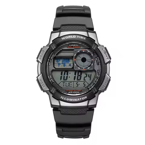Casio AE‑1000W Series | Men’s Digital Watch | 100M Water Resistant | 10‑Year Battery | World Time | 