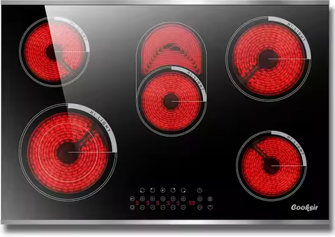 Cooksir 5 Burner 30 inch Built-in Electric Cooktop with Glass Protection Metal Frame，8400W，Safety Lo