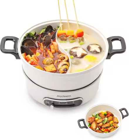 2 in 1 Electric Hot Pot, Shabu Shabu Pot with Two Removable Pot, UL Listed, Ceramic Non-stick Coatin