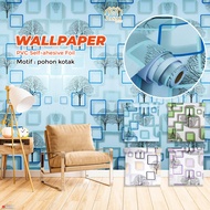 Wallpaper Stiker Dinding PVC Premium High Quality Waterproof Motif Pohon Kotak 3D 6051