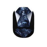 Men Floral Ties Woven Classic 3.4" NeckTie Set Formal Tie Pocket Square for Wedding with Handkerchie