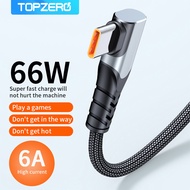 TOPZERO 90 Degree USB Type C Fast Charging Cable 6A 66W For Samsung OPPO Vivo Huawei Mate40 Pro 5A USB C Charger Cable Data Cord for Xiaomi 1/2M