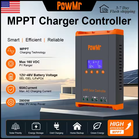 60A MPPT Solar Charge Controller HHJ60-PRO 12V/24V/36V/48V Auto Recognition Battery Charger 2800W PV