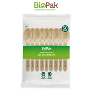 BioPak Compostable Wooden Spoons / Fork / Knift 16cm - 50 pcs Disposable Spoon Eco Friendly