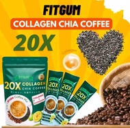 FITGUM Collagen Chia Coffee 20X - Green Pack Collagen Coffee Mix - Gluten-Free - Shape Coffee - Hear
