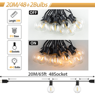 25FT/33FT/49FT String Light Terrace Garden Pub Christmas Party Decoration G40 Glass Bulb Patio Outdo