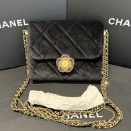 🆕香奈兒/Chanel 23k 迷你口蓋包單肩包斜挎包 黑色絲絨琺瑯與金色金屬
