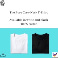 Unisex Round Neck Plain Cotton T-Shirt - White/Black || Baju Kosong || T 恤 || T-Shirt