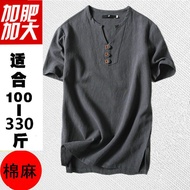 50-180kg Can Wear Super Breathable Large Size t-Shirt Loose Casual Summer Plus Fat Guy Linen Men's T