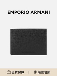 Emporio Armani 黑色牛皮革雙折設計錢包簡約實用[平行進口]