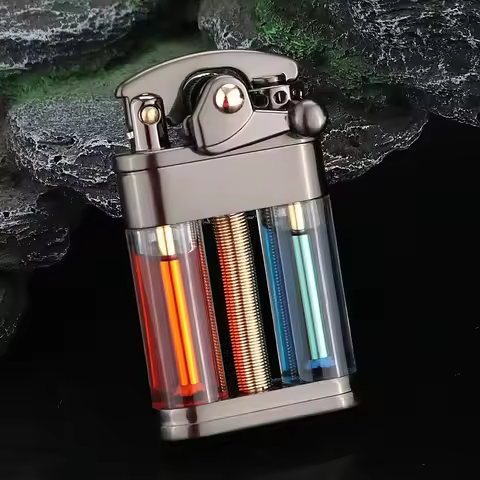 Zorro Metal Kerosene Lighter Transparent Fuel Tank Creative Retro Grinding Wheel Portable Cigarette 