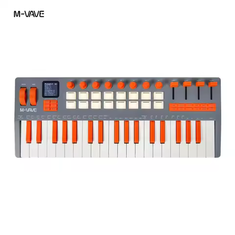 M-VAVE SMK-37 Elite Wireless MIDI Keyboard Built-in Synthesizer,16 Pad, 8 Encoders, Battery Powered,