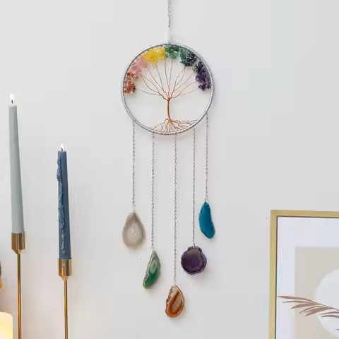 7 Chakra Gemstone Tree of Life Dream catchers Color Agate Wall Hangings Room Window Garden Wind Chim