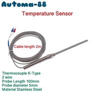 Thermocouple K-Type 2 Wire Cable 2m Probe 100mm Diameter 5mm Drat M8 YY01