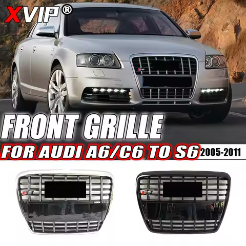 XVIP S Style Front Bumper Grille Chrome And Black Trim Grill For Audi A6 S6 C6 2005-2011 To S6 Style