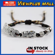 Gelang pixiu titanium tali hitam pria feng shui asli perak pixiu gelang keberuntungan china