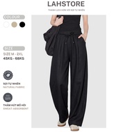 LAHSTORE loose wide-leg pants in linen with elastic waistband and waistband QD06 (Black)
