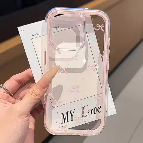 Cute Pink Bow Phone Case For iPhone 17 Pro Max Case iPhone 13 15 14 11 12 16 Pro Max Transparent 2 I