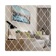 Wall Stickers Diamond Shape Background Stickers Decorative Mirror Surface Diamond Stickers DIY Rhombus Wall Decals Bedroom Living Room Porch Office Silver L