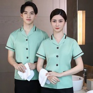 Hotel Uniform Plus Size Female Man Cleaning Clothes Short Sleeve Restaurant Cleaner Clothing Spa Uni