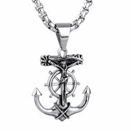 Men's Stainless Steel Silver Nautical Anchor Jesus Cross Necklace Chain Link