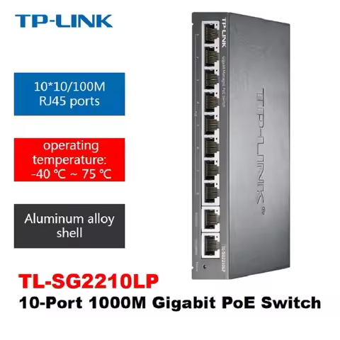 TP-LINK 10-Port Gigabit PoE Switch with 8-port PoE Base-T RJ45 port and 2 Gigabit Uplinks