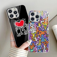 Keith Haring 02 Silver Electroplated Glass Phone Case For Iphone 16 16e 15 Pro Max 14 13 12 Mini 11 