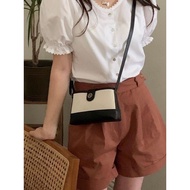 韩版小众Depound同款帆布拼皮斜挎包女2025新款简约百搭手提单肩