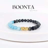 Pixiu Stone Bracelet Attracts Wealth Gold Color 6 Mm Amazonite + Lavikite