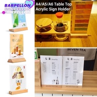 BARPELLON Table Top Sign Holder, Acrylic Double Sided Menu Display Stand, Durable A4/A5/A6 with Wood Base Picture Card Frame Home Office