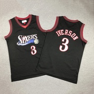 76ers Retro Black/Blue/White Basketball Jersey Breathable Embroid Fan Edition No.3 Iverson For 120cm