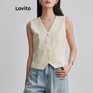 Lovito Casual Top Plain Button Fake Pocket Tank Top for Women LNE50146 Lovito Baju Atasan Kasual But
