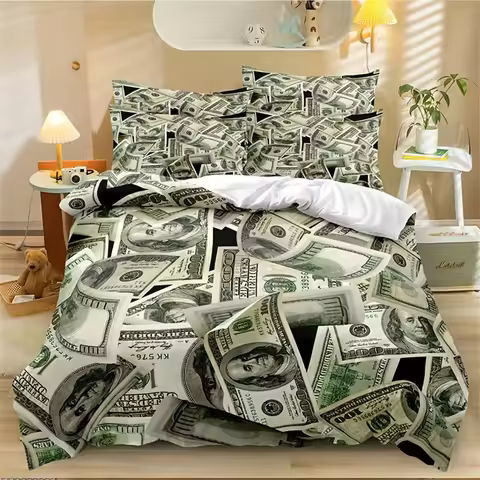 Money Dollar Printed Duvet Cover King Microfiber Dollar Bills of United States Federal Reserve with
