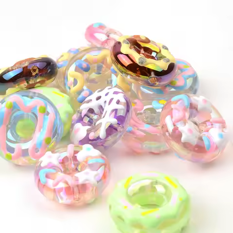 5pcs Random Color Mixed Big 3cm Hand-painted Donuts Beads DIY Bead For Bracelet Necklace Making Jewe
