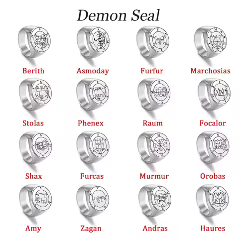 EUEAVAN King Asmoday Demon Seal Ring Stainless Steel Silver Color Fashion Key of Solomon Rings Amule