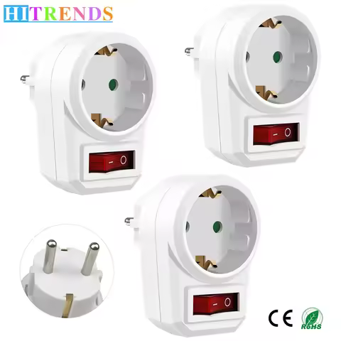 1/2/3 EU Socket Adapter with Switch German Plug Adapter European Standard Ground 250V 16A Power Conv