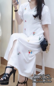 JESS Dress Wanita - Dress Putih - Dress Katun - Midi Dress Bordir
